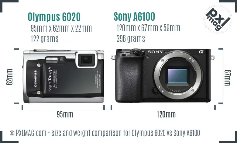 Olympus 6020 vs Sony A6100 size comparison
