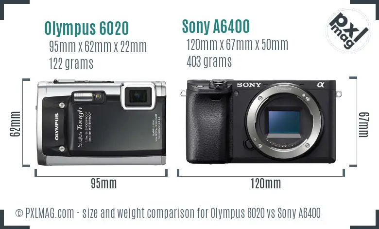 Olympus 6020 vs Sony A6400 size comparison