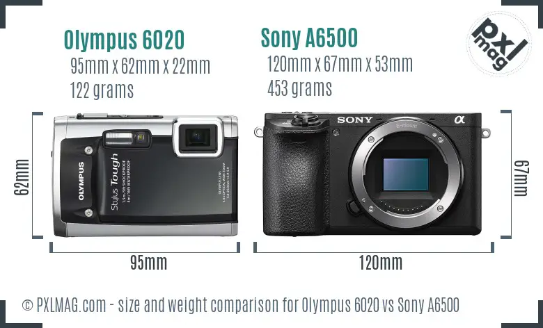 Olympus 6020 vs Sony A6500 size comparison