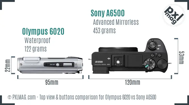 Olympus 6020 vs Sony A6500 top view buttons comparison