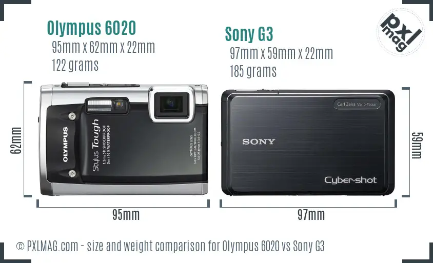 Olympus 6020 vs Sony G3 size comparison