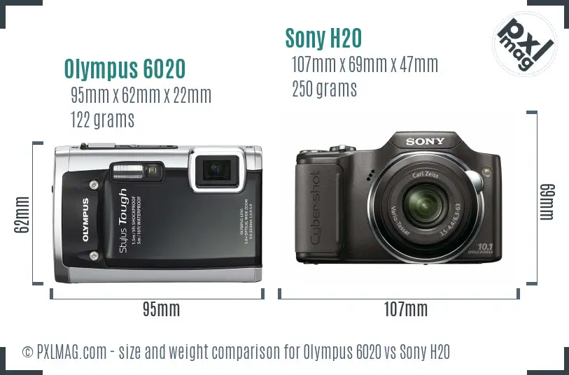 Olympus 6020 vs Sony H20 size comparison