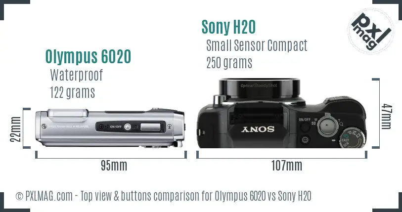 Olympus 6020 vs Sony H20 top view buttons comparison