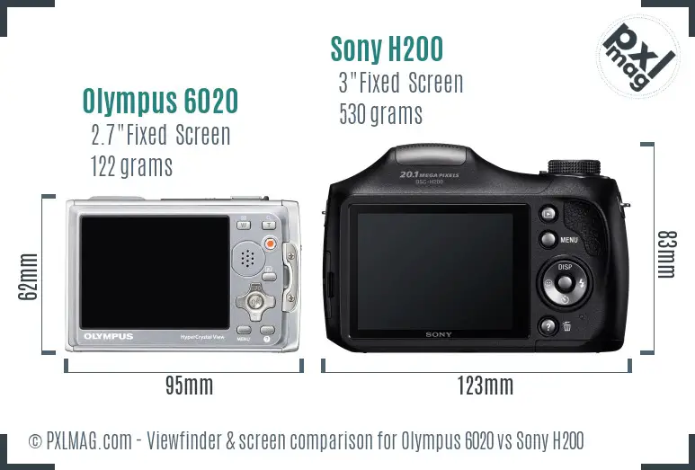 Olympus 6020 vs Sony H200 Screen and Viewfinder comparison