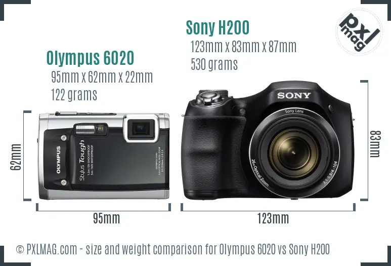Olympus 6020 vs Sony H200 size comparison