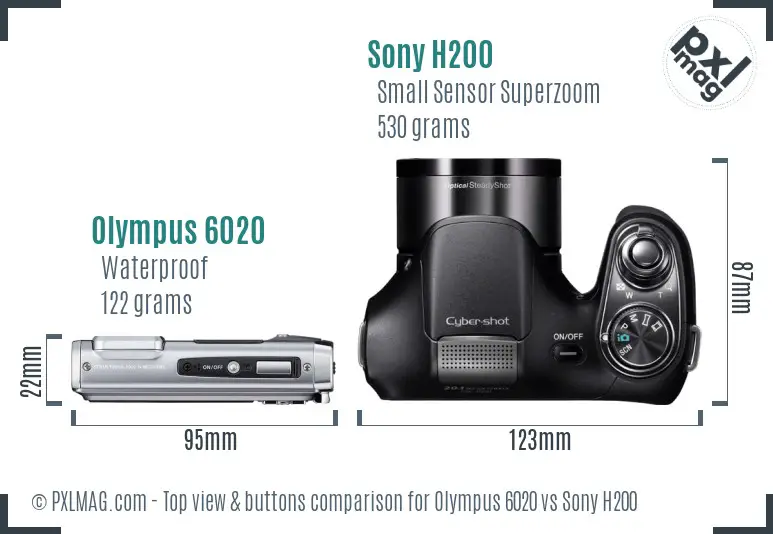 Olympus 6020 vs Sony H200 top view buttons comparison