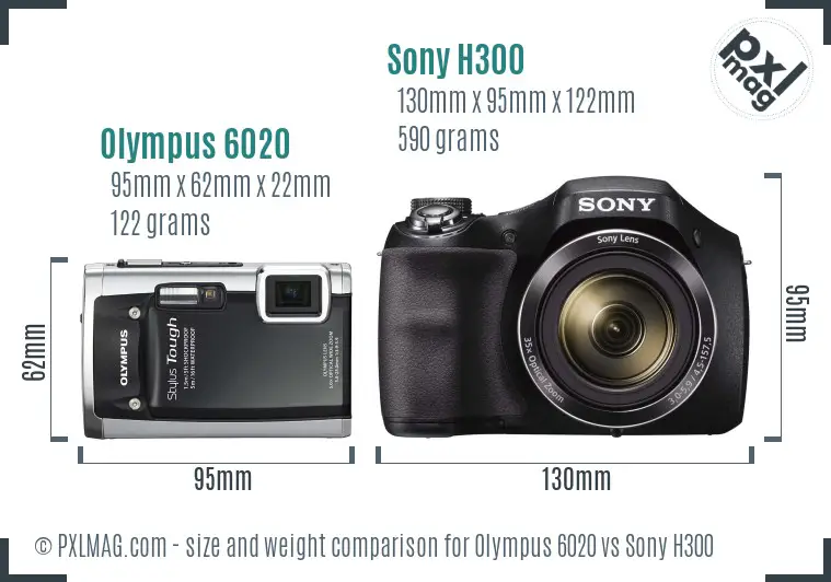 Olympus 6020 vs Sony H300 size comparison