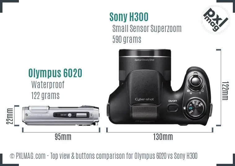 Olympus 6020 vs Sony H300 top view buttons comparison