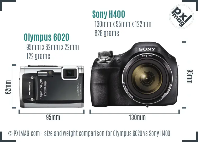 Olympus 6020 vs Sony H400 size comparison