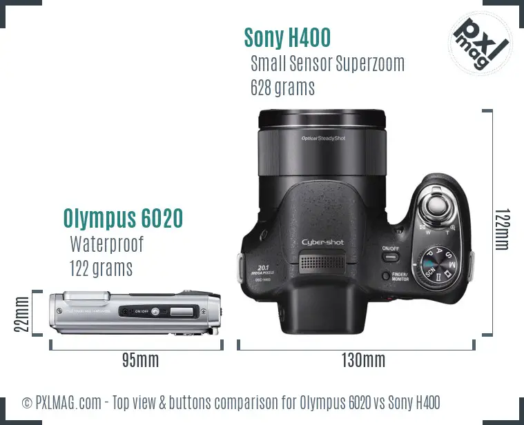 Olympus 6020 vs Sony H400 top view buttons comparison