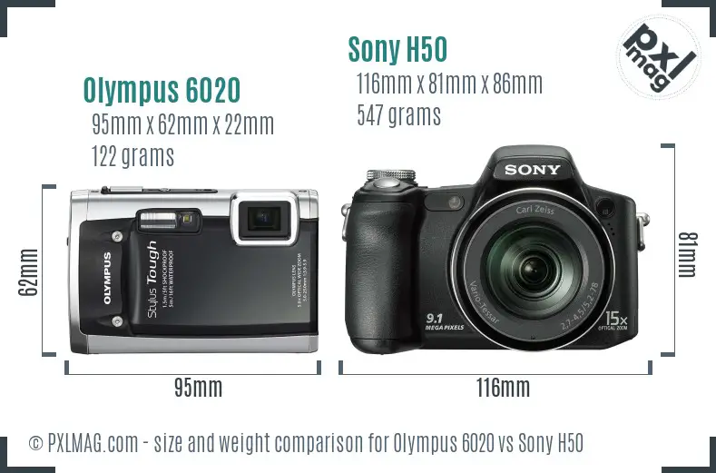 Olympus 6020 vs Sony H50 size comparison