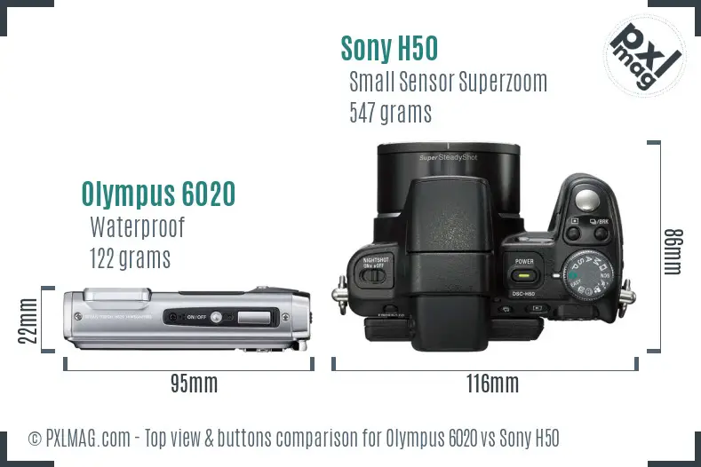 Olympus 6020 vs Sony H50 top view buttons comparison