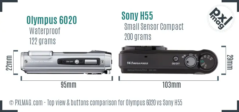 Olympus 6020 vs Sony H55 top view buttons comparison
