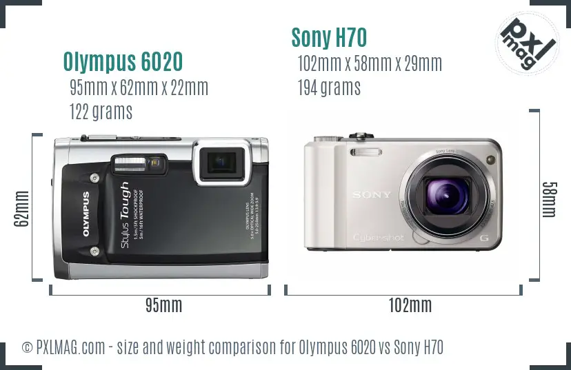 Olympus 6020 vs Sony H70 size comparison