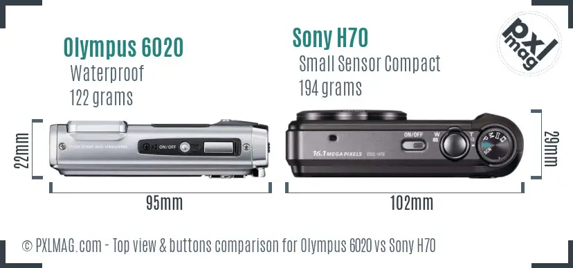Olympus 6020 vs Sony H70 top view buttons comparison