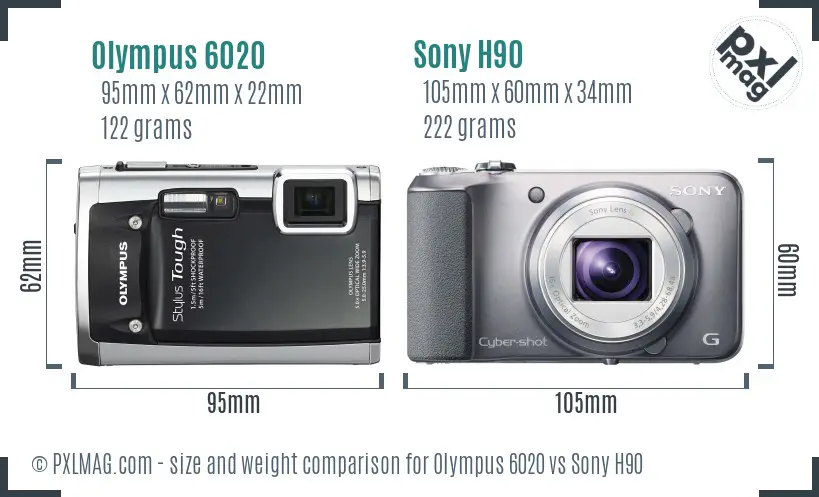 Olympus 6020 vs Sony H90 size comparison