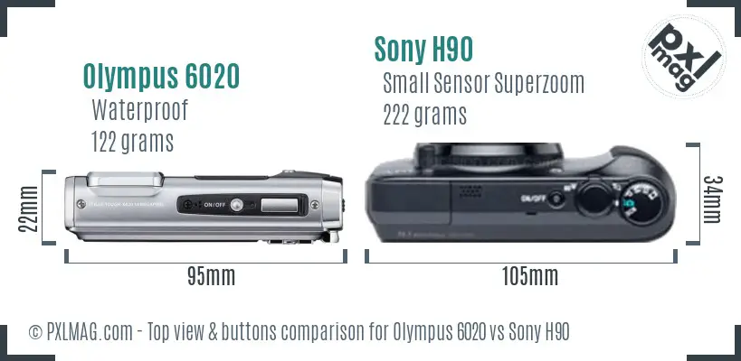 Olympus 6020 vs Sony H90 top view buttons comparison