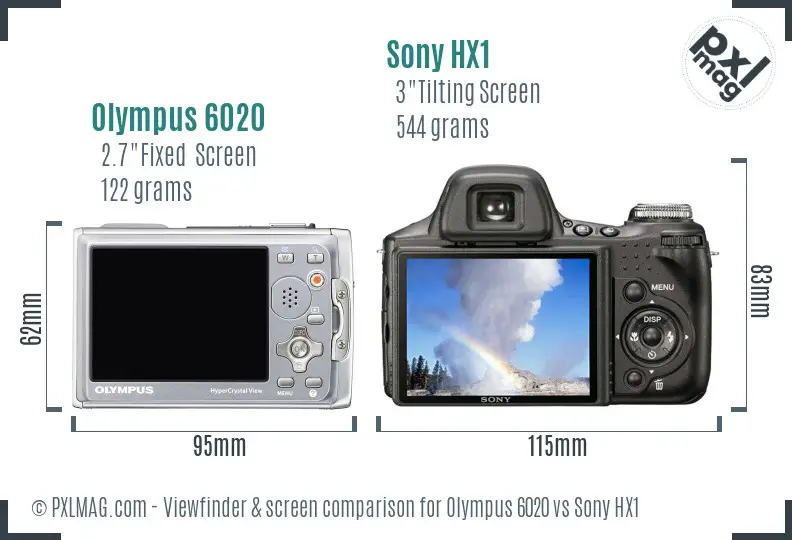 Olympus 6020 vs Sony HX1 Screen and Viewfinder comparison