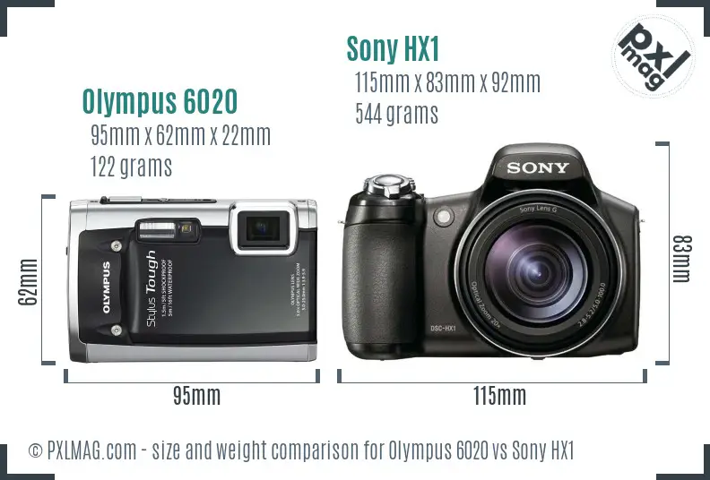 Olympus 6020 vs Sony HX1 size comparison