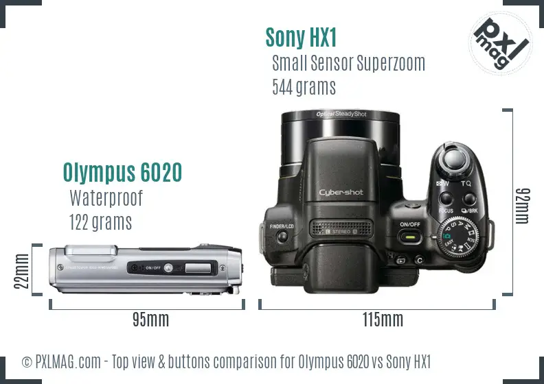 Olympus 6020 vs Sony HX1 top view buttons comparison