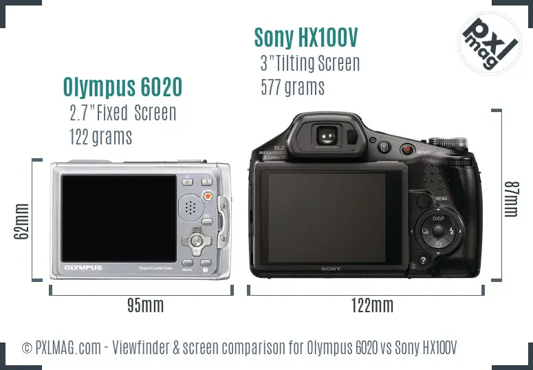 Olympus 6020 vs Sony HX100V Screen and Viewfinder comparison