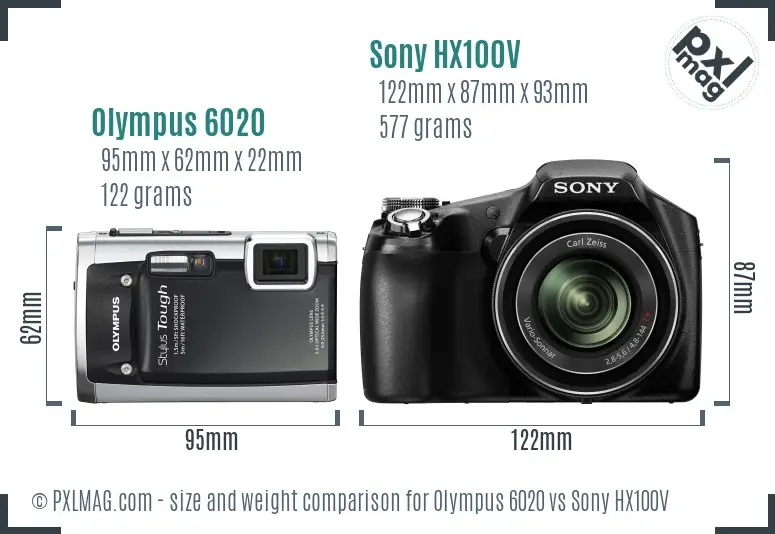 Olympus 6020 vs Sony HX100V size comparison
