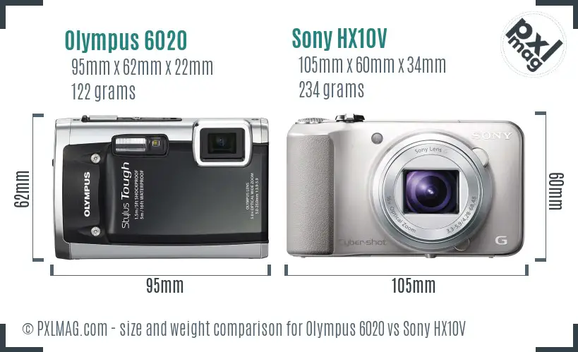 Olympus 6020 vs Sony HX10V size comparison