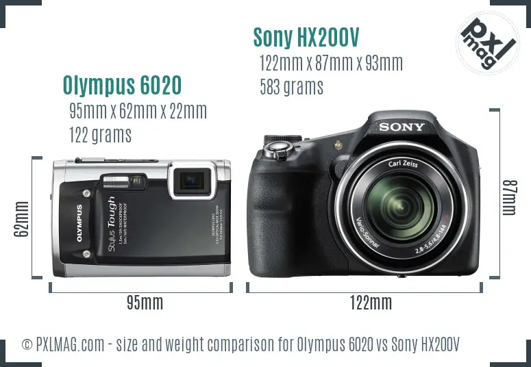 Olympus 6020 vs Sony HX200V size comparison