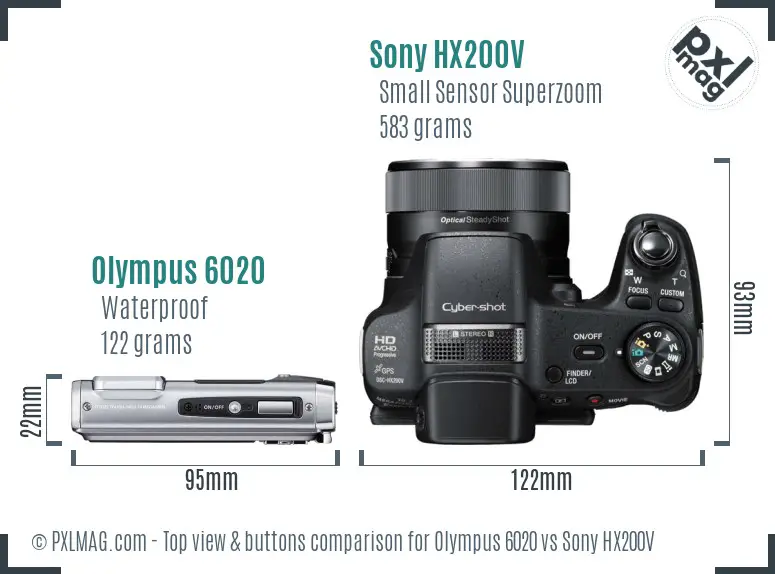 Olympus 6020 vs Sony HX200V top view buttons comparison