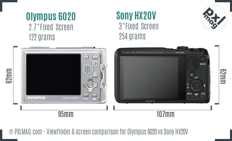 Olympus 6020 vs Sony HX20V Screen and Viewfinder comparison