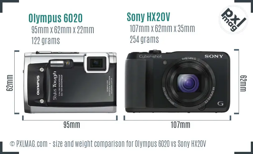 Olympus 6020 vs Sony HX20V size comparison