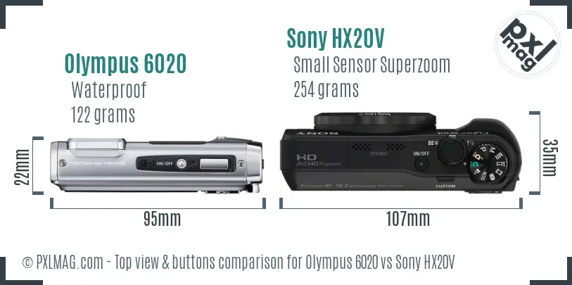 Olympus 6020 vs Sony HX20V top view buttons comparison