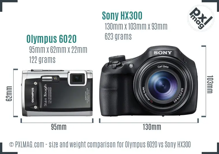 Olympus 6020 vs Sony HX300 size comparison