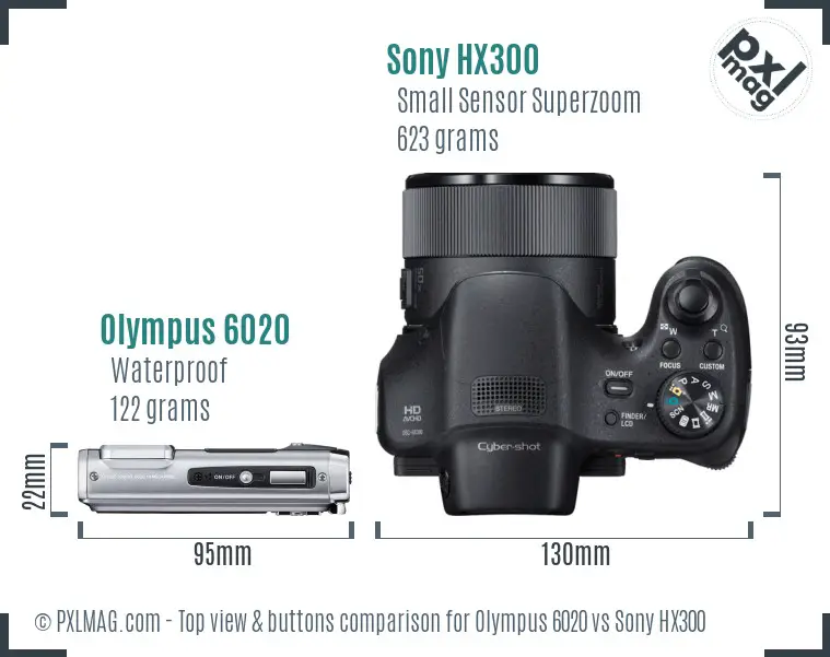 Olympus 6020 vs Sony HX300 top view buttons comparison