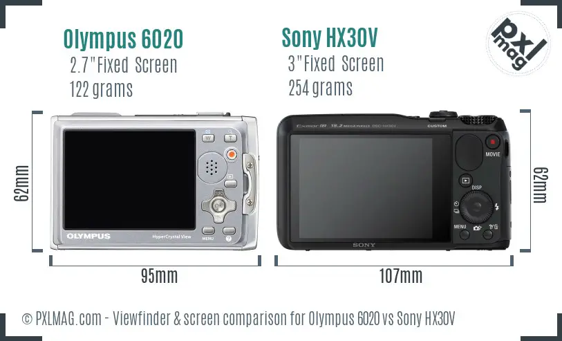 Olympus 6020 vs Sony HX30V Screen and Viewfinder comparison
