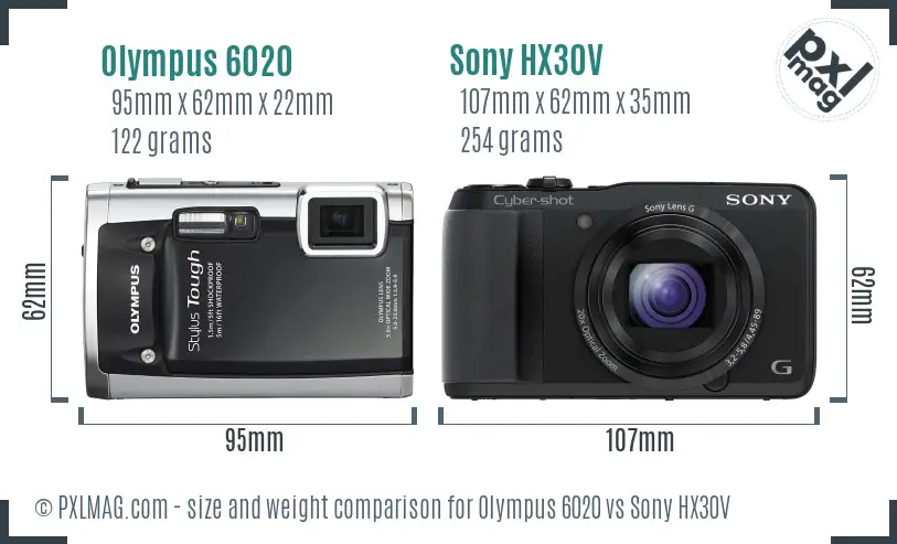 Olympus 6020 vs Sony HX30V size comparison