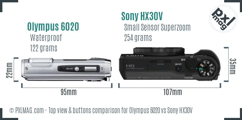 Olympus 6020 vs Sony HX30V top view buttons comparison
