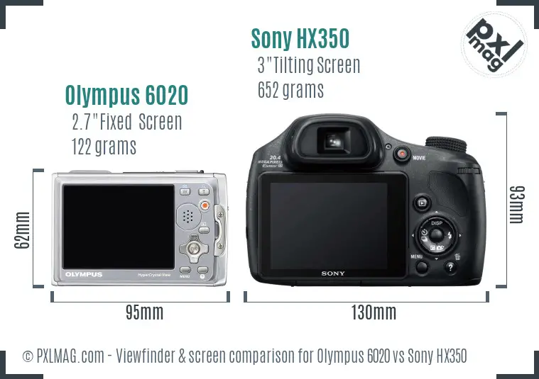 Olympus 6020 vs Sony HX350 Screen and Viewfinder comparison