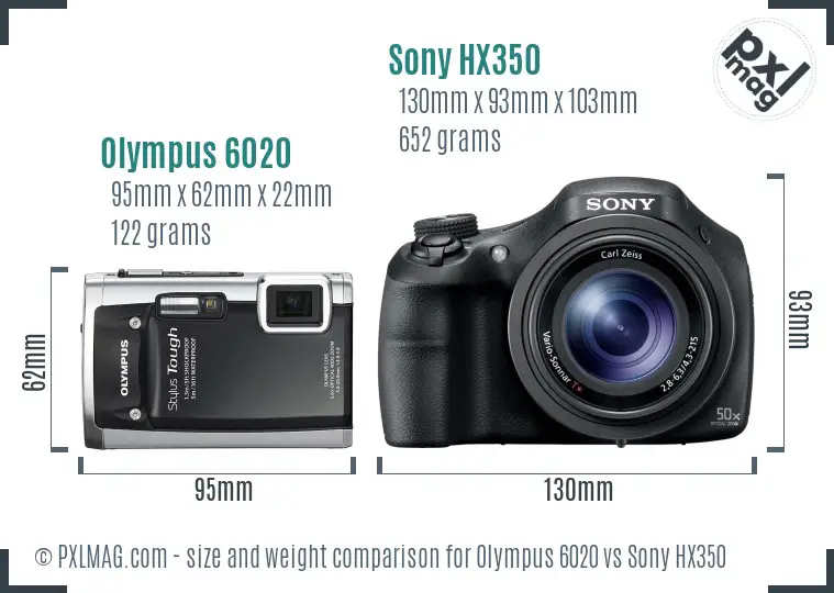 Olympus 6020 vs Sony HX350 size comparison