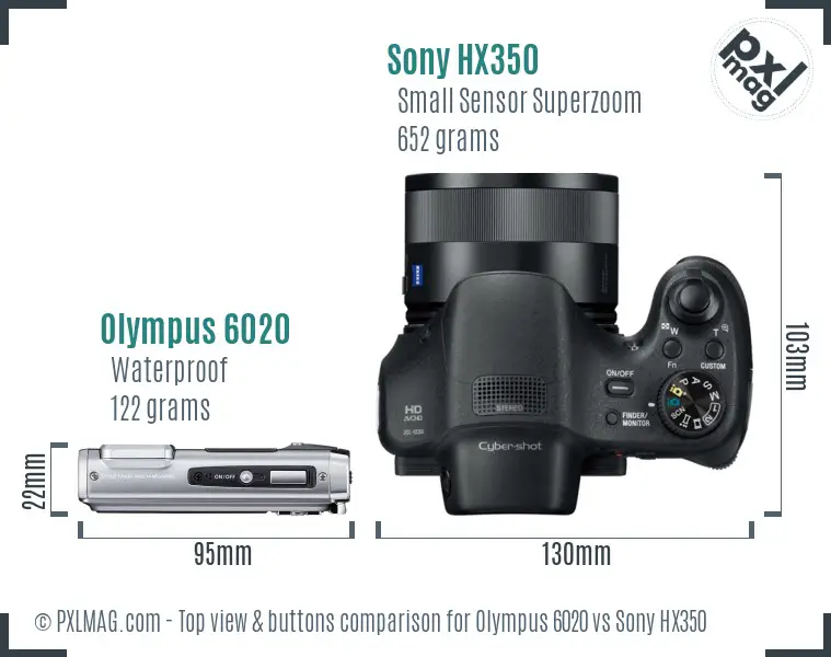 Olympus 6020 vs Sony HX350 top view buttons comparison