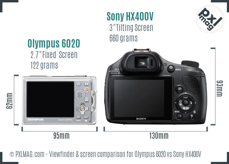 Olympus 6020 vs Sony HX400V Screen and Viewfinder comparison