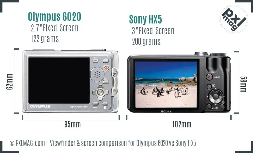 Olympus 6020 vs Sony HX5 Screen and Viewfinder comparison