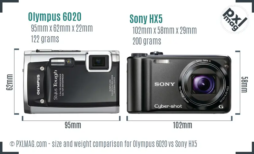 Olympus 6020 vs Sony HX5 size comparison