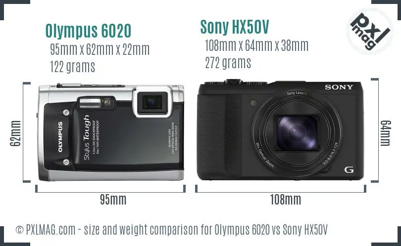 Olympus 6020 vs Sony HX50V size comparison