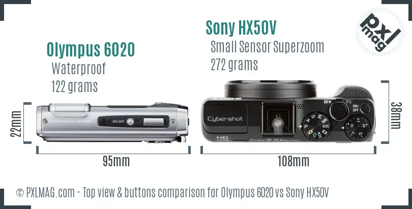 Olympus 6020 vs Sony HX50V top view buttons comparison