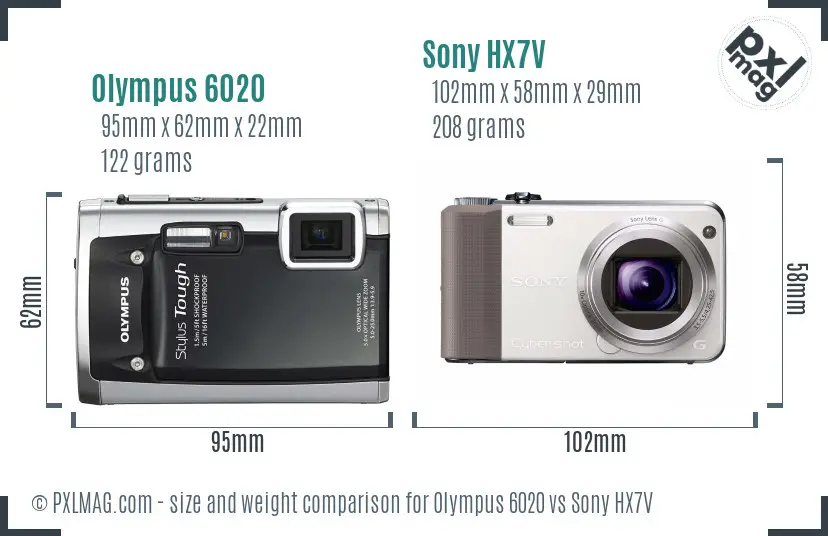 Olympus 6020 vs Sony HX7V size comparison