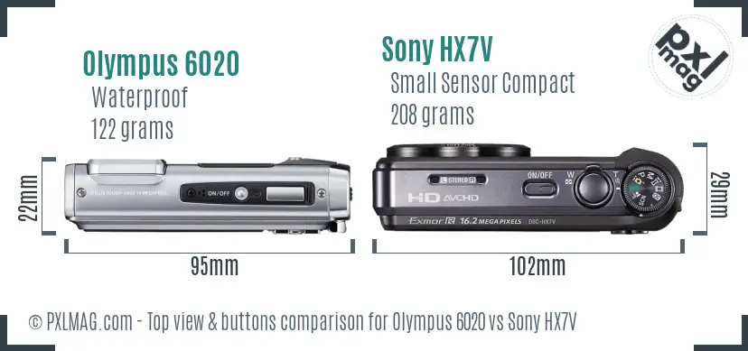 Olympus 6020 vs Sony HX7V top view buttons comparison