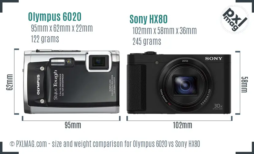 Olympus 6020 vs Sony HX80 size comparison