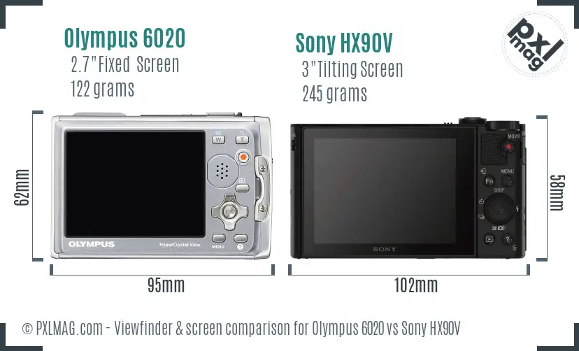 Olympus 6020 vs Sony HX90V Screen and Viewfinder comparison
