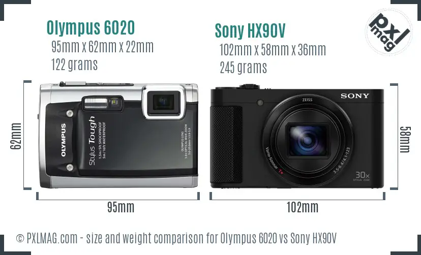 Olympus 6020 vs Sony HX90V size comparison